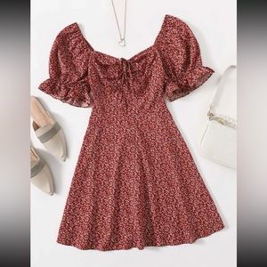 Red Allover Plants Print Dress - SHEIN